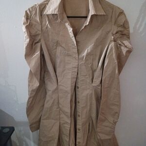 Tan Button-Up Shirt Dress